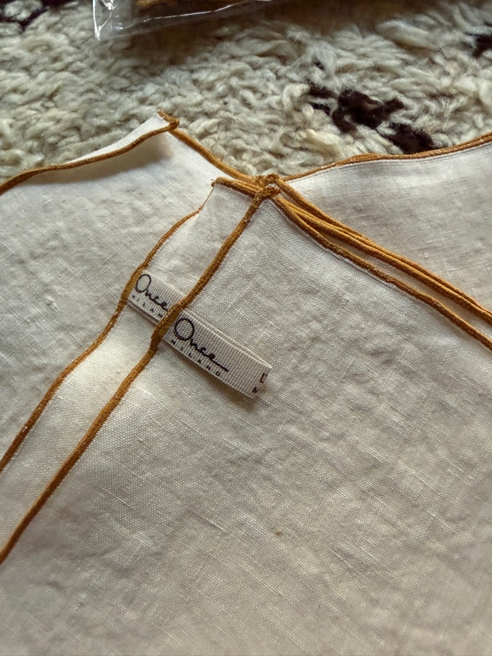 Once Milano Beige Cocktail Napkin with Mustard Trim - Picture 12 of 13